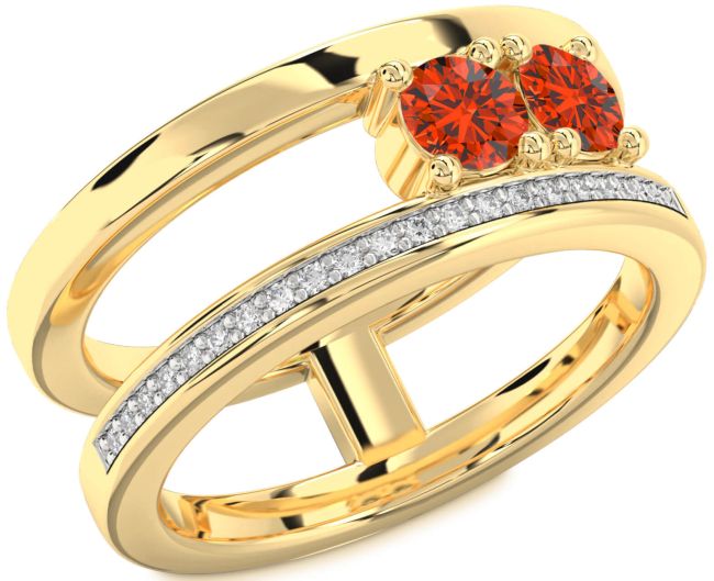 Diamond Fire Opal Gold Silver Round Two Stone Ring
