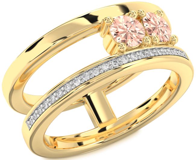 Diamond Morganite Gold Silver Round Two Stone Ring
