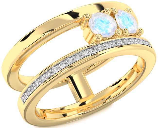 Diamond Moonstone Gold Round Two Stone Ring