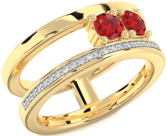Diamond Ruby Gold Round Two Stone Birthstone Ring