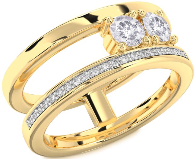 Salt & Pepper Diamond Gold Round Two Stone Ring