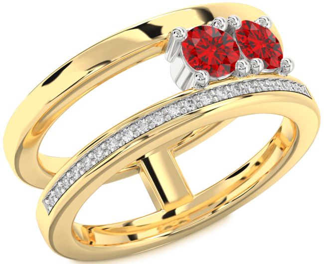 Diamond Ruby Gold Silver Round Two Stone Birthstone Ring