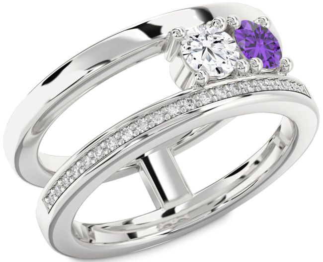 Diamond Silver Round Two Stone Promise Ring
