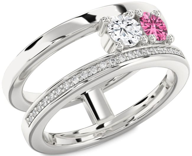 Diamond Silver Round Two Stone Promise Ring