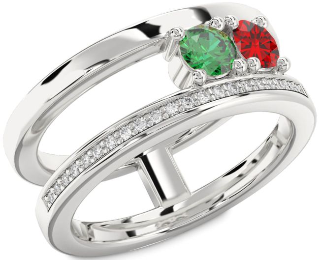 Diamond Silver Round Two Stone Promise Ring