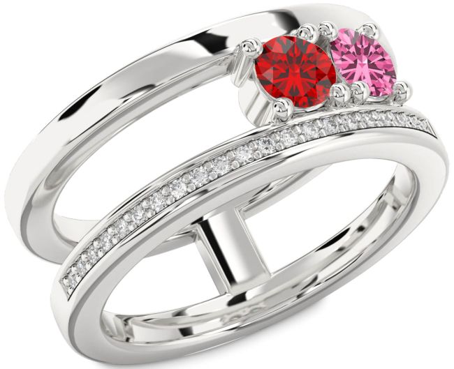 Diamond Silver Round Two Stone Promise Ring