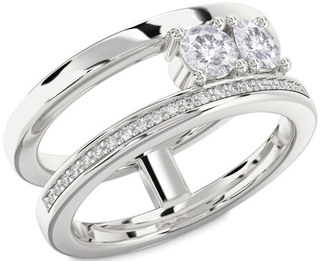 Salt & Pepper Diamond Silver Round Two Stone Ring