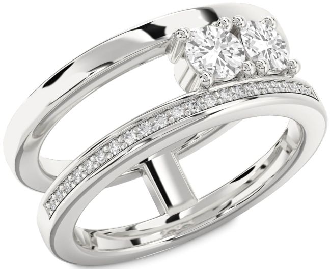 Diamond White Sapphire Silver Round Two Stone Ring