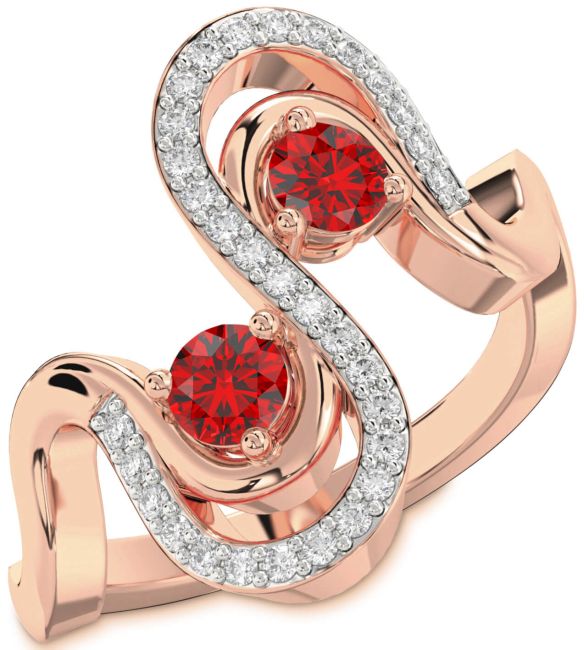 Diamond Ruby Rose Gold Round Two Stone Birthstone Ring