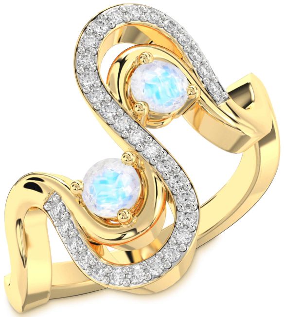 Diamond Moonstone Gold Round Two Stone Ring
