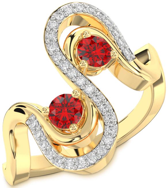 Diamond Ruby Gold Round Two Stone Birthstone Ring