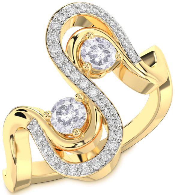 Salt & Pepper Diamond Gold Round Two Stone Ring