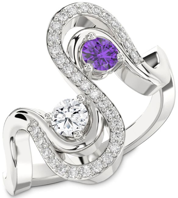 Diamond Silver Round Two Stone Promise Ring