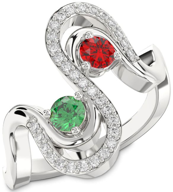 Diamond Silver Round Two Stone Promise Ring