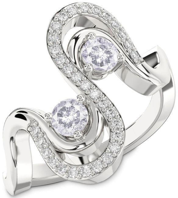 Salt & Pepper Diamond Silver Round Two Stone Ring