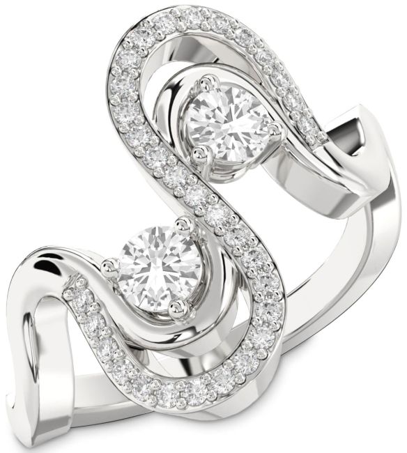 Diamond White Sapphire Silver Round Two Stone Ring