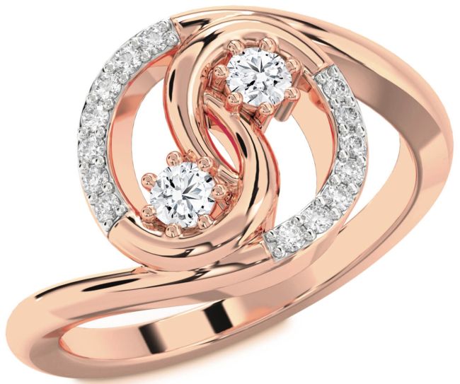 Diamond Rose Gold Silver Round Two Stone Ring