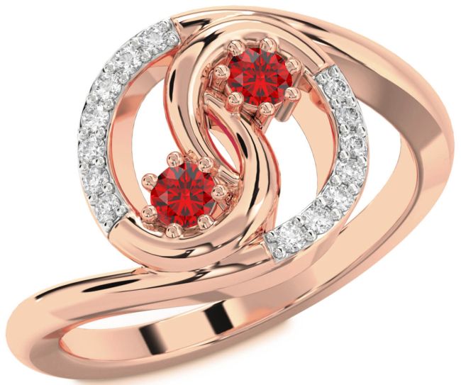 Diamond Ruby Rose Gold Round Two Stone Birthstone Ring