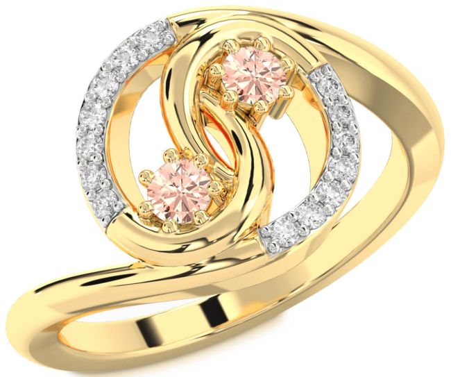 Diamond Morganite Gold Round Two Stone Ring
