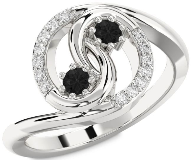 Black Diamond Silver Round Two Stone Ring