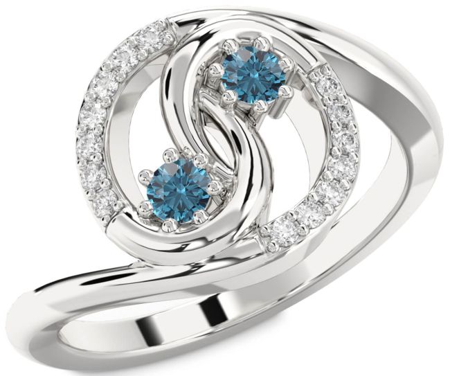 Blue Diamond Silver Round Two Stone Ring