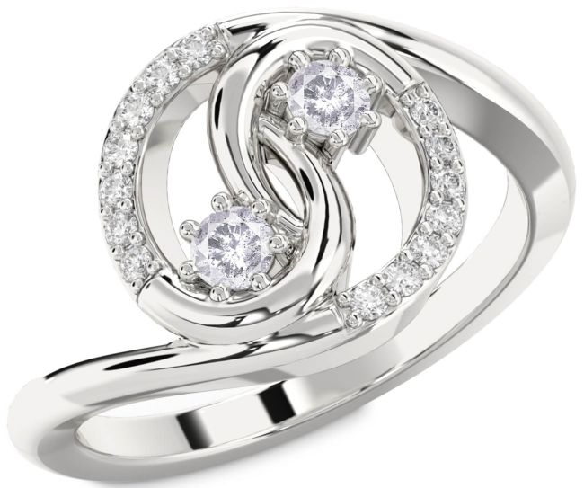 Salt & Pepper Diamond Silver Round Two Stone Ring
