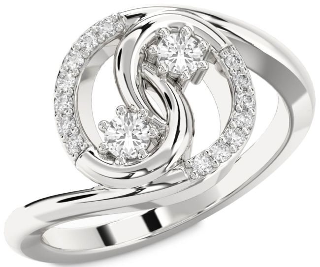 Diamond White Sapphire Silver Round Two Stone Ring