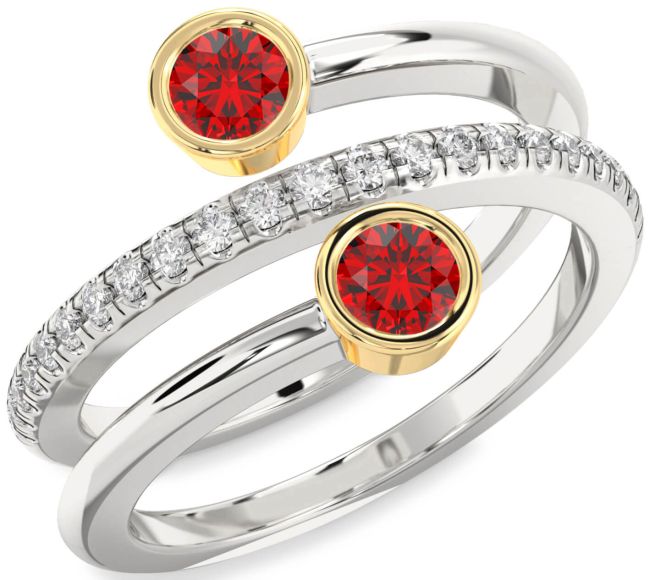 Diamond Ruby Gold Silver Round Two Stone Birthstone Ring