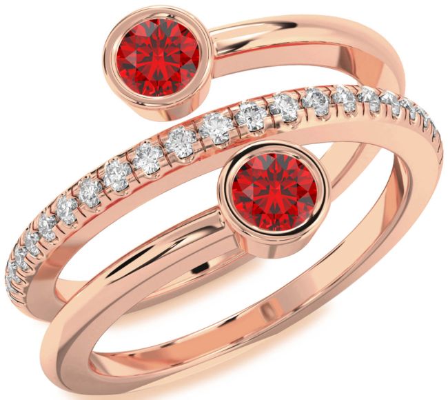 Diamond Ruby Rose Gold Round Two Stone Birthstone Ring