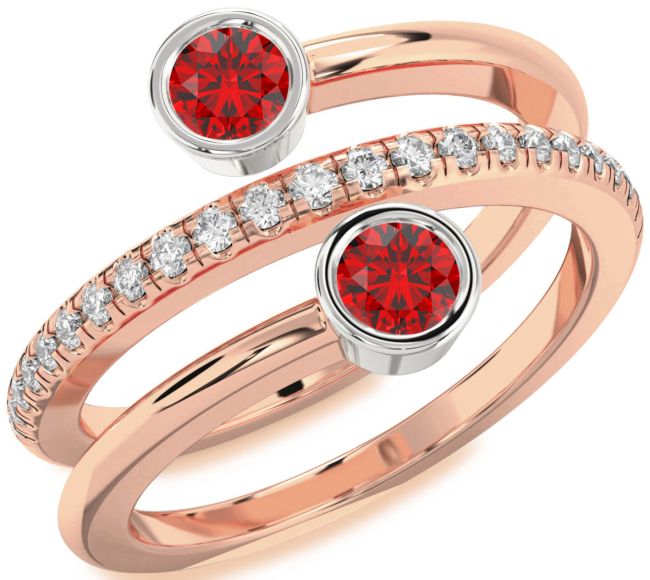 Diamond Ruby Rose Gold Silver Round Two Stone Birthstone Ring