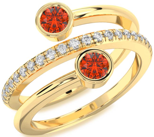 Diamond Fire Opal Gold Round Two Stone Ring
