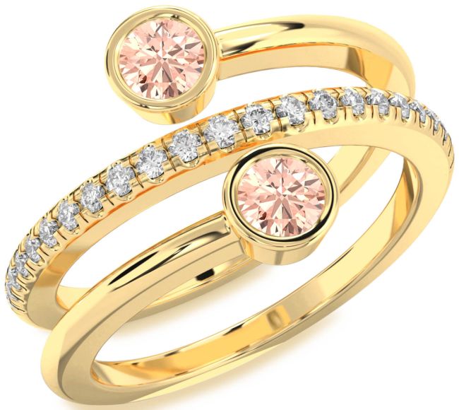 Diamond Morganite Gold Round Two Stone Ring
