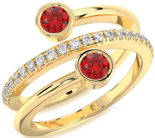 Diamond Ruby Gold Round Two Stone Birthstone Ring