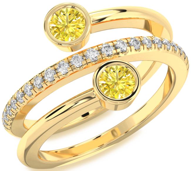 Yellow Diamond Gold Silver Round Two Stone Ring