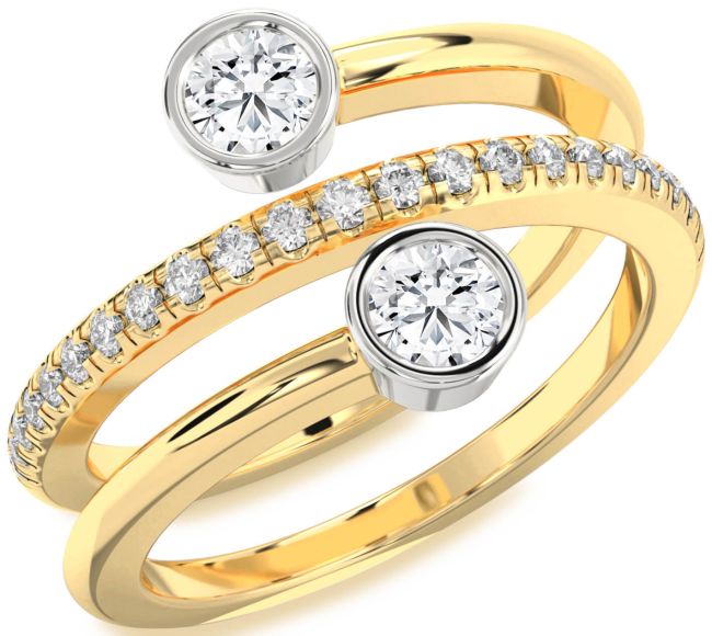 Diamond White Yellow Gold Round Two Stone Ring