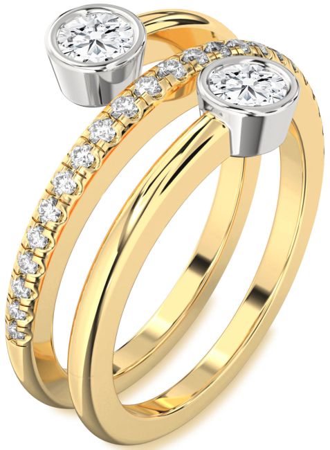 Lab Diamond Gold Silver Round Two Stone Ring