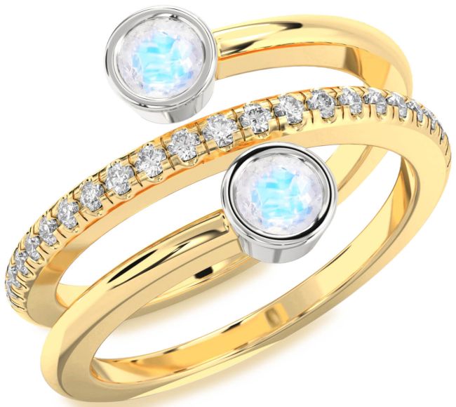 Diamond Moonstone Gold Silver Round Two Stone Ring