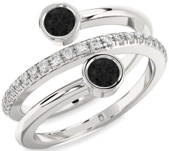 Black Diamond Silver Round Two Stone Ring