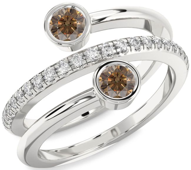Chocolate Brown Diamond Silver Round Two Stone Ring