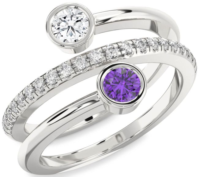 Diamond Silver Round Two Stone Promise Ring