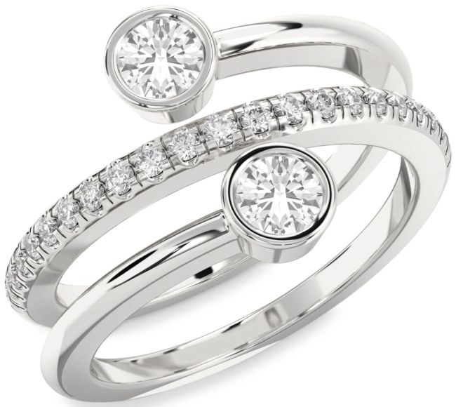 Diamond White Sapphire Silver Round Two Stone Ring