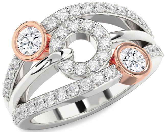 Diamond Platinum & Rose Gold Evil Eye Round Two Stone Ring