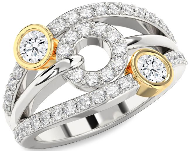 Diamond Silver & 10K gold Evil Eye Round Two Stone Ring