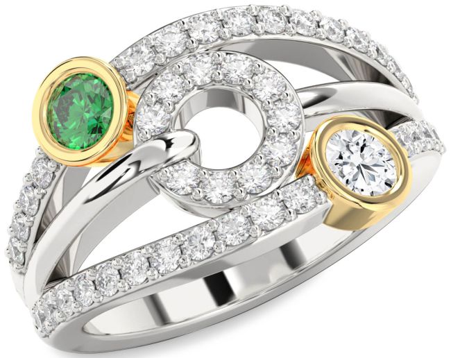 Diamond Silver & 10K gold Evil Eye Round Two Stone Promise Ring