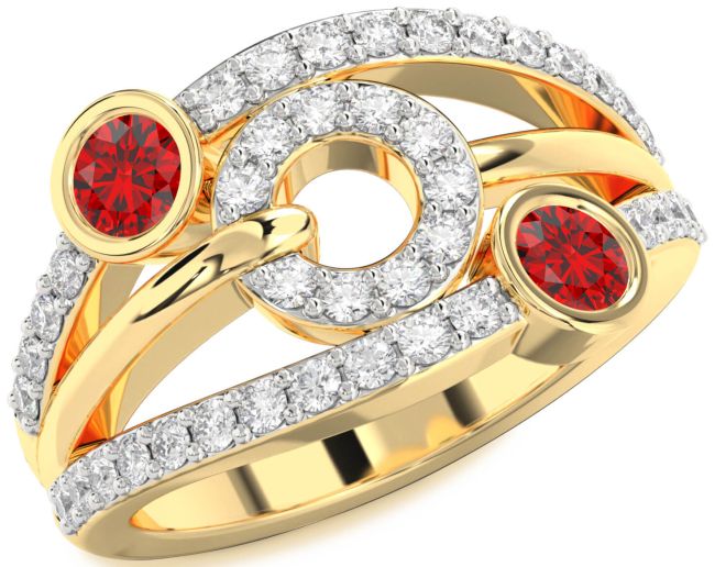 Diamond Ruby Gold Silver Evil Eye Round Two Stone Birthstone Ring
