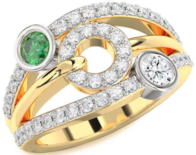Diamond White Yellow Gold Evil Eye Round Two Stone Promise Ring