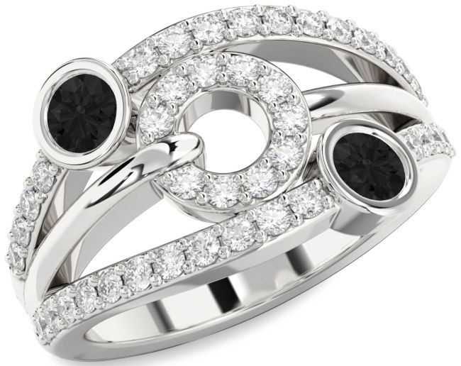 Black Diamond Silver Evil Eye Round Two Stone Ring
