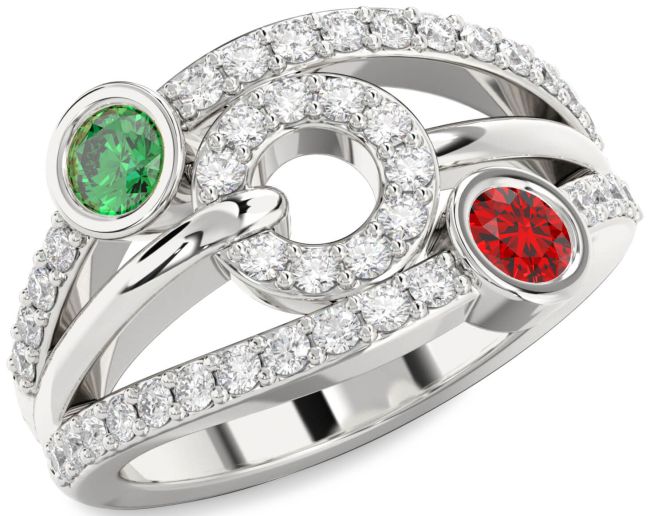 Diamond Silver Evil Eye Round Two Stone Promise Ring