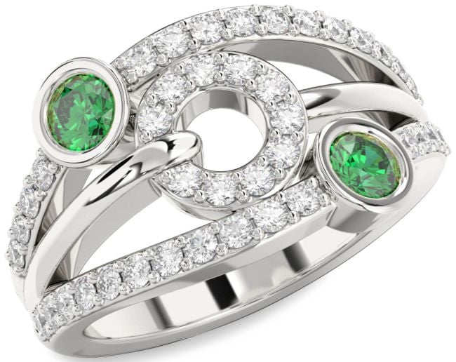 Diamond Emerald Silver Evil Eye Round Two Stone Birthstone Ring