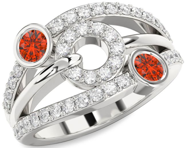 Diamond Fire Opal Silver Evil Eye Round Two Stone Ring